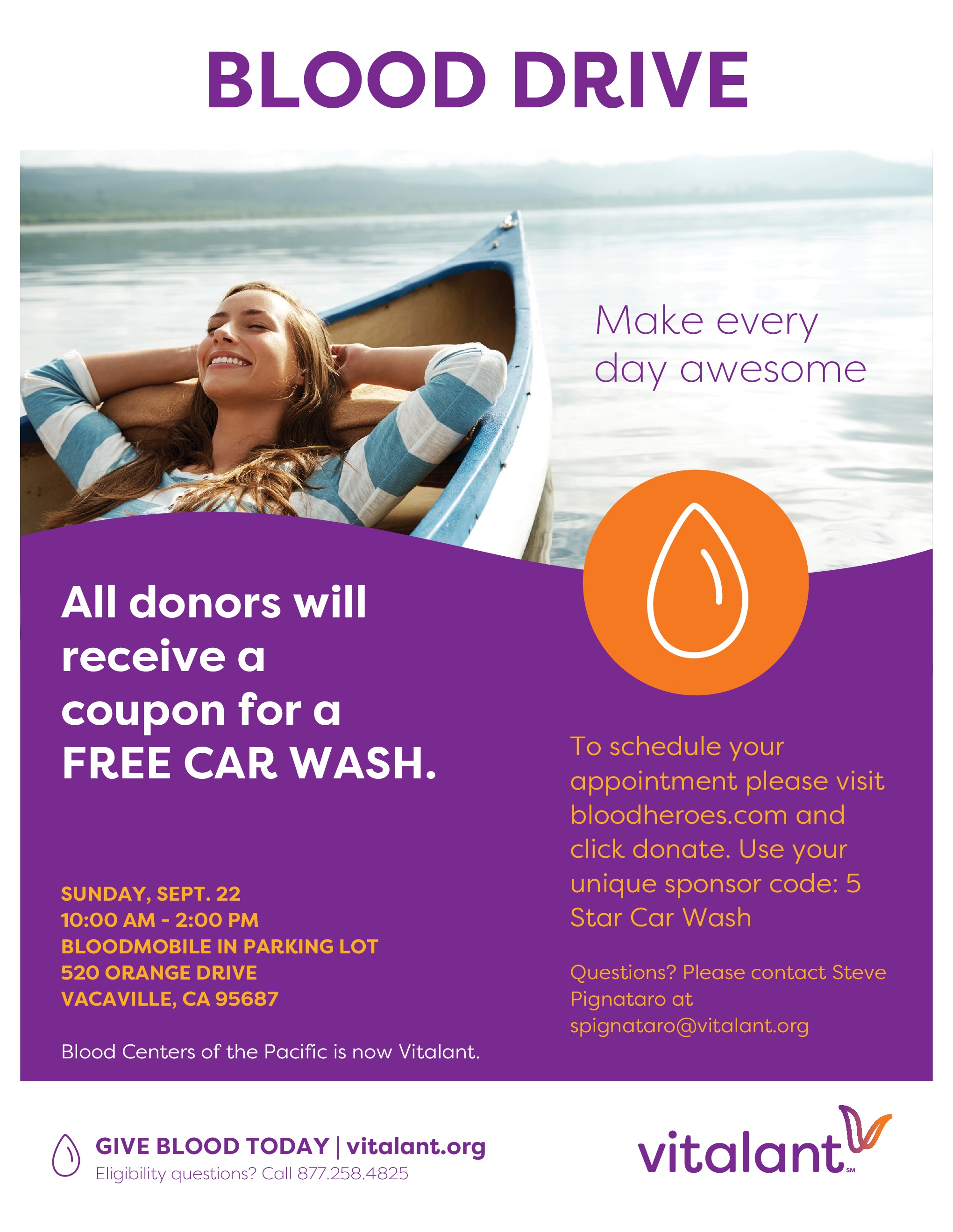 Vitalant and 5 Star Car Wash Partner for a Blood Drive on September 22th, 2019